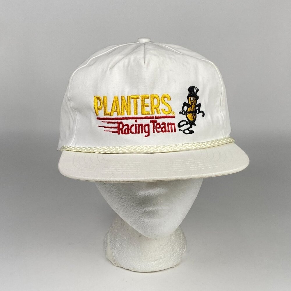 Vintage Planters Racing Team Snapback Hat Cap Rope Detail White Vanguard